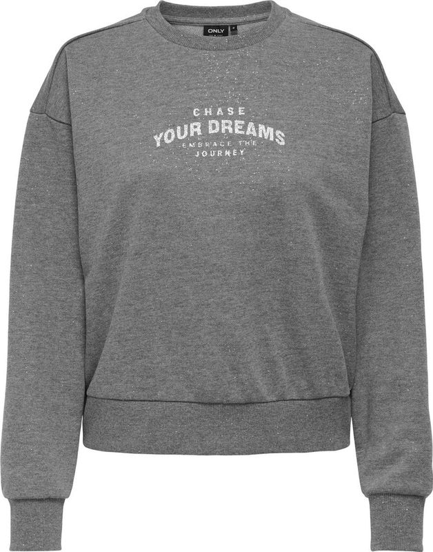 Only - Onlnola Ls Glitter Print - Sweater - Donkergrijs - Zilver Glitter