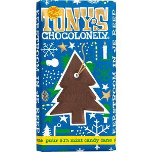 Tony's Chocolonely Kerstmis Kerstboom Chocolade - Reep Pure Chocolade met Mint Candy Kerst Geschenk Kerstcadeau Feestdagen - 1 x 180 Gram Fairtrade Belgische Chocola