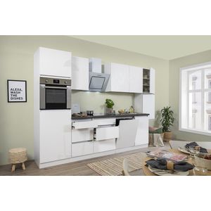 Goedkope keuken 330  cm - complete keuken met apparatuur Lorena  - Wit/Wit mat - soft close - keramische kookplaat - vaatwasser - afzuigkap - oven  - spoelbak
