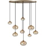 Art Deco - Jia - Hanglamp - Goud - 9-lichts met Amber Glas