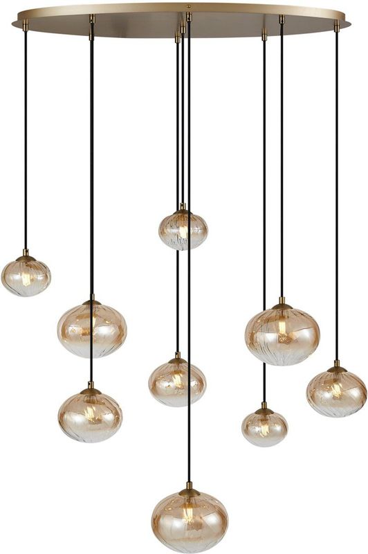Art Deco - Jia - Hanglamp - Goud - 9-lichts met Amber Glas