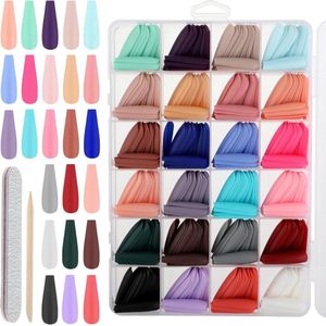 576 stuks Effene Kunstnagels - 24 Kleuren Matte Press-On Nagels - Gemiddelde Lengte Doodskist voor Nageldecoratie - Ballerina Volledige Dekking Nagelkit