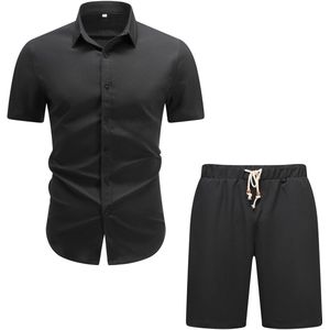 Allthemen Heren Effen Korte Mouw Overhemd met Korte Broek - Comfortabel Zomer Pak - S
