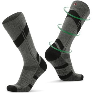 DANISH ENDURANCE Merino Wol Thermische Skisokken - Scheenbeschermend - Warm - voor Mannen & Vrouwen - Grijs/Zwart - Maat 43-47
