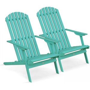 Oviala - Set van 2 inklapbare eucalyptus houten fauteuils in turquoise