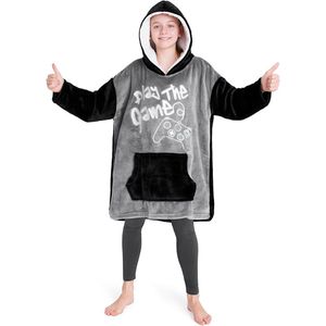 Deken hoodie kinderen fleece oversized hoodie jongens - zilver gaming