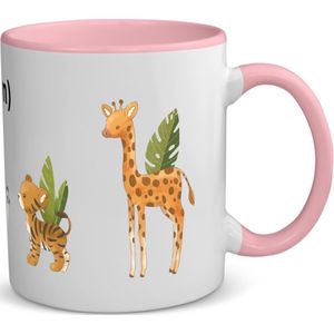 Akyol - dieren met eigen naam koffiemok - theemok - roze - Dierentuin - dieren liefhebbers - leuke cadeau voor iemand die van houdt van dieren - verjaardagscadeau - kado - gift - 350 ML inhoud