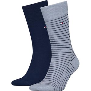 Tommy Hilfiger Small Stripe Sock (2-pack) - heren sokken - lichtblauw melange gestreept - Maat: 39-42