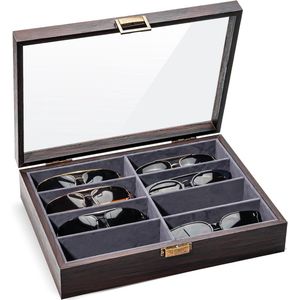 8 Slots Houten Zonnebril Organizer voor Mannen en Vrouwen - Glazen Vitrine voor meerdere Paren Brillen