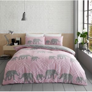 Olifant dekbedovertrek - tweepersoons - Olifanten dekbed - roze - 200 x 200 centimeter met 2 kussenslopen