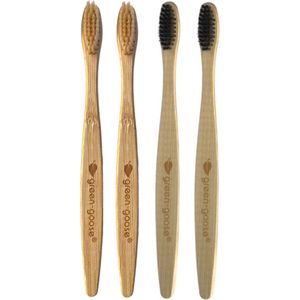 Eco vriendelijke Bamboo- Bamboe tandenborstel set van 4 stuks | Zacht/ Medium tandenborstels | Family pack | Biologisch / Ecologisch | Recyclebaar | Bamboo Love