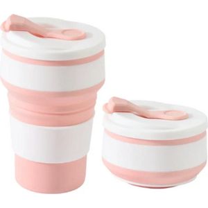 Koffiebeker to go - Inklapbare beker - Duurzame beker - 100% BPA vrij - Opvouwbaar - Reisbeker - Meeneem beker - Travel cup - 350 ml - Roze