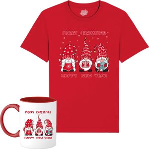 Christmas Gnomies Rood - Foute kersttrui kerstcadeau - Dames / Heren / Unisex Kerst Kleding - Grappige Feestdagen Outfit - - Unisex T-Shirt met mok - Rood - Maat XL