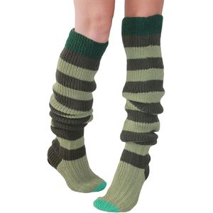 Sokken - Donkergroen - Gehaakte Kabel - Gebreide Beenwarmers - Extra Lange Laarzensokken - Winter