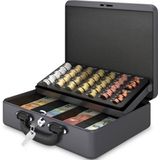 ACROPAQ Geldkistje - Premium, Geldkist met sleutel, 30 x 25 x 9 cm - Geldkluis met muntsorteerder, Geldlade - Grijs