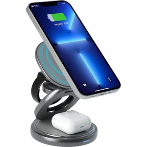 360° Roterende draadloze oplader - Opvouwbaar draadloos laadstation - Magnetische reisoplader - Compatibel met iPhone 16/15/14/13/12-serie - Voor iWatch serie - Voor Pods 3/2/Pro