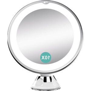 Cosmetische Spiegel met Verlichting - 10x Vergroting - Sterke Zuignap - 2 Helderheidsniveaus - 360° Draaibaar - Make-upspiegel voor Thuis en op Reis Spiegel