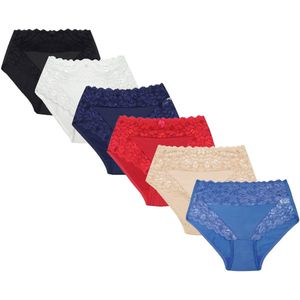JC 6-Pack Dames tailleslips met kant H805 ass. Maat M