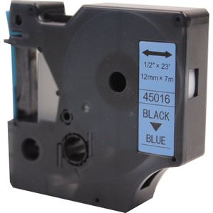 KATRIZ® huismerk label tape voor Dymo 45016 | LabelManager PNP/LabelPoint 150/Protable Labeler PL200/RhinoPRO 5200/6000 | Zwart op Blauw | 12mm*7m | 1 stuk