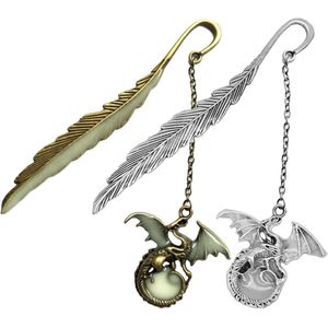 Bladwijzers met veren - 2 stuks drakenmarkers 3D Flying Dragon Charm bladwijzer voor leraren, lezers, vrouwen en kinderen