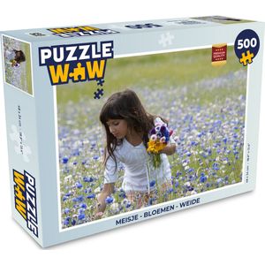 Puzzel Meisje - Bloemen - Weide - Legpuzzel - Puzzel 500 stukjes