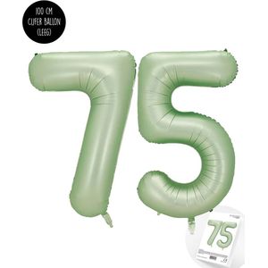Cijfer Helium Folie Ballon XXL - 75 jaar cijfer - Olive - Groen - Satijn - Nude - 100 cm - leeftijd 75 jaar feestartikelen verjaardag - Snoes