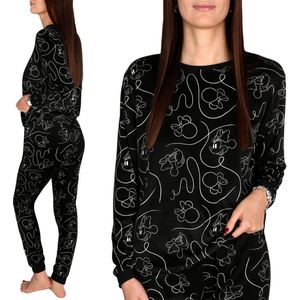 Minnie Mouse TWEE-DELIGE pyjama voor dames, WARM VELOURS pyjama met lange mouwen VOOR WINTER L