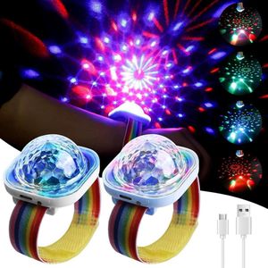2 stuks Mini-Discoballampen voor kinderen - Discolicht LED-armband voor kinderfeest auto dansen DJ Club (Blauw/Wit)