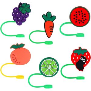 Straw Covers Caps - Silicone Tips Lids, Cute Fruit Design - Set of 6