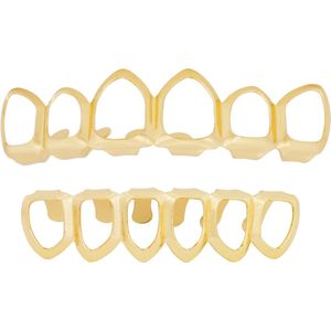 Grillz tanden - bovenkant en onderkant - Hollow  - Goudkleurig