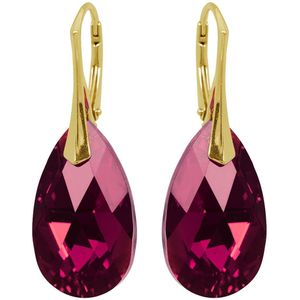 DBD - Goud vergulde Zilveren Oorbellen - Druppel - Swarovski Kristal Elements - Donker Paars - 22MM - Anti Allergisch
