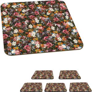 Onderzetters voor glazen - Bloemen - Vlinder - Design - Kunst - Abstract - Schilderij - Oude meesters - 10x10 cm - Glasonderzetters - 6 stuks