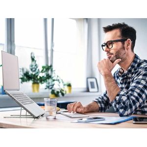 Inovra ® Tafelstandaard voor laptop/tablet tot 15 inch, opvouwbaar en in hoogte verstelbaar, incl. transporttas, zilver