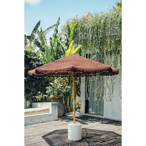 Handgeknoopte parasol rond - flower - bruin - 250 cm