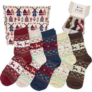 Tutti Footi - 5x Kerstsokken met Rendieren voor dames/meisjes - Set Ingrid - maat 35-39