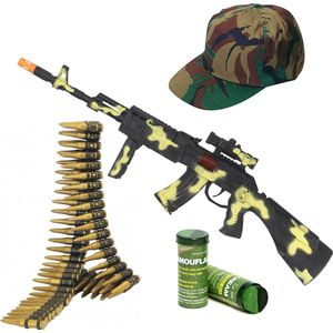 Soldaten/militairen machinegeweer 59 cm met kogelriem en pet - Met Army kleuren schmink stift volwassenen