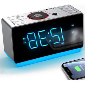 Wekkerradio met Bluetooth-luidspreker FM-radio dubbel alarm met snooze groot led-display dimmerregeling USB-oplaaduitgang en nachtlampje CKS708