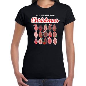 Bellatio Decorations foute kersttrui/t-shirt voor dames - All I want for Christmas - vagina - zwart XS