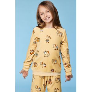 Woody Meisjes-Dames pyjama gele kattenprint - maat 098/3J
