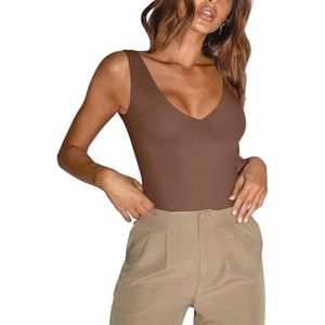 Trendy Sexy Diepe V-hals Dames Tanktop Bodysuit Mouwloos