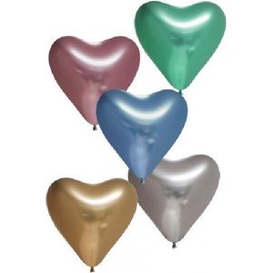 Spiegel Chrome chroom hart Ballonnen assorti kleuren 12 inch=30cm – per 6st.
