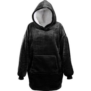 Unique Living - Oversized Hoodie 70x50x87cm Black - Zwart - Plaid met mouwen