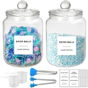 TRANKIELO® - Glazen Potten Set voor Wasruimte – 2x2L Waspods Opslag Containers – Afdichtende Siliconen Ring – 2L Capaciteit – Hoogwaardig Glas