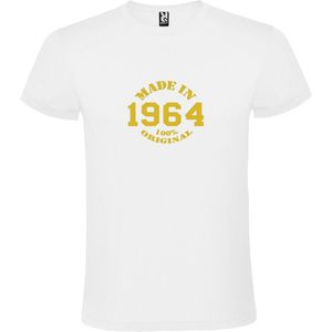 Wit T-Shirt met “Made in 1964 / 100% Original “ Afbeelding Goud Size XS