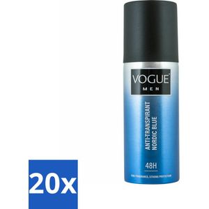 20 x Vogue Anti-Transpirant Nordic Blue 150 ml - 48 Uur - Sandelhout - Citroen - Sport - Zelfverzekerd