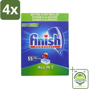 Finish Powerball - All in 1 - Vaatwastabletten - Schoon & Glans - 55 Tabletten - Voordeelverpakking - 4 stuks - Vaatwastabletten - Vaatwasser