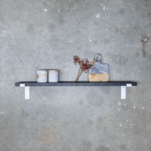 GoudmetHout Massief Eiken Wandplank - 40x15 cm - Zwart eiken - Industriële plankdragers L-vorm mat wit - Staal - Zwarte wandplank