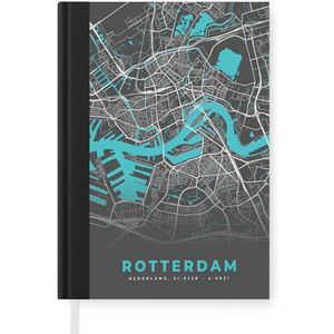 Notitieboek - Schrijfboek - Stadskaart - Rotterdam - Grijs - Blauw - Notitieboekje klein - A5 formaat - Schrijfblok - Plattegrond