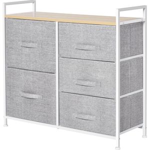 TRUUSK Ladekast, Opbergkast, Stoffen Ladekast Met 5 Stoffen Lades, Stof + Hout + Metalen Frame, Grijs, 83 X 29 X 77 Cm