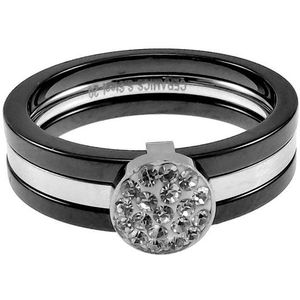 Ring Dames - Zwarte Keramische en RVS Ring